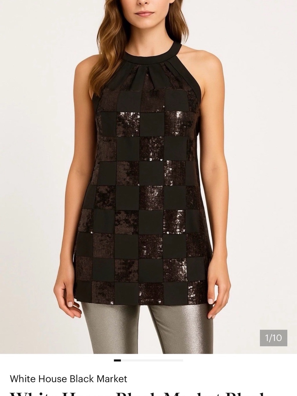 White House Black Market Black Sequin Check Halter Mini Dress
